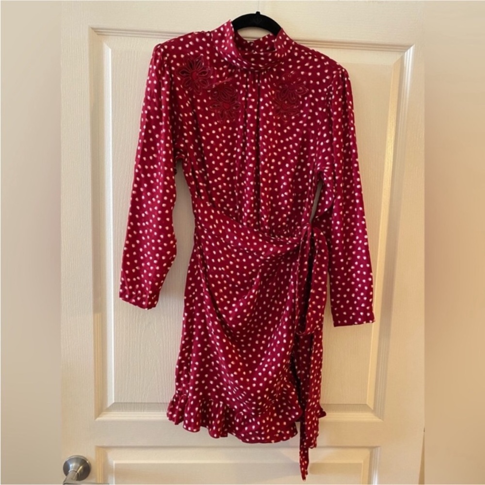 REBECCA TAYLOR 3D Blurry Heart Long Sleeve Silk Wrap Dress - 2